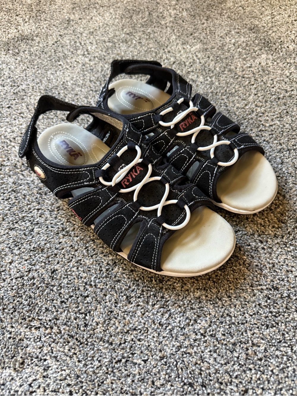 Ryka Black and White Women's Sport Sandals with Elastic Accent
